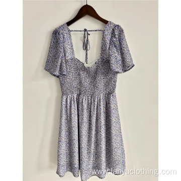 Ladies Sweet Floral Dress With Short Sleeves